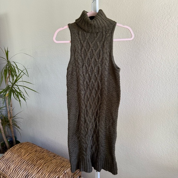 American Eagle Sweater Dress Dark Green Cable Knit Turtleneck Wool Blend XS - Picture 10 of 11